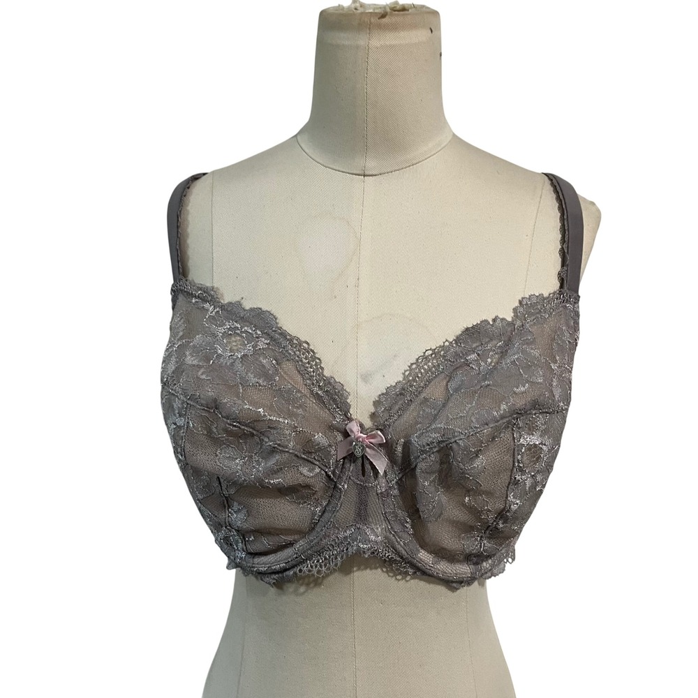 Victoria's Secret Body by Victoria Unlined Demi Bra Grey Lace Extended 38DDD